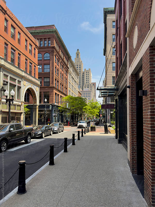 Storefronts along a downtown street in Providence, Rhode Island